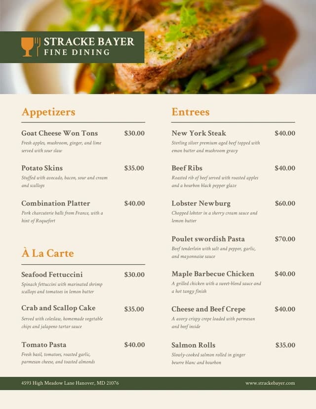 Restaurant menu design